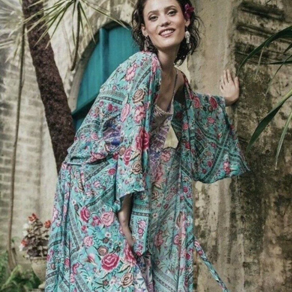 Spell & The Gypsy Collective Designs Turquoise Babushka Kimono W/Tie (Orig. Rel)